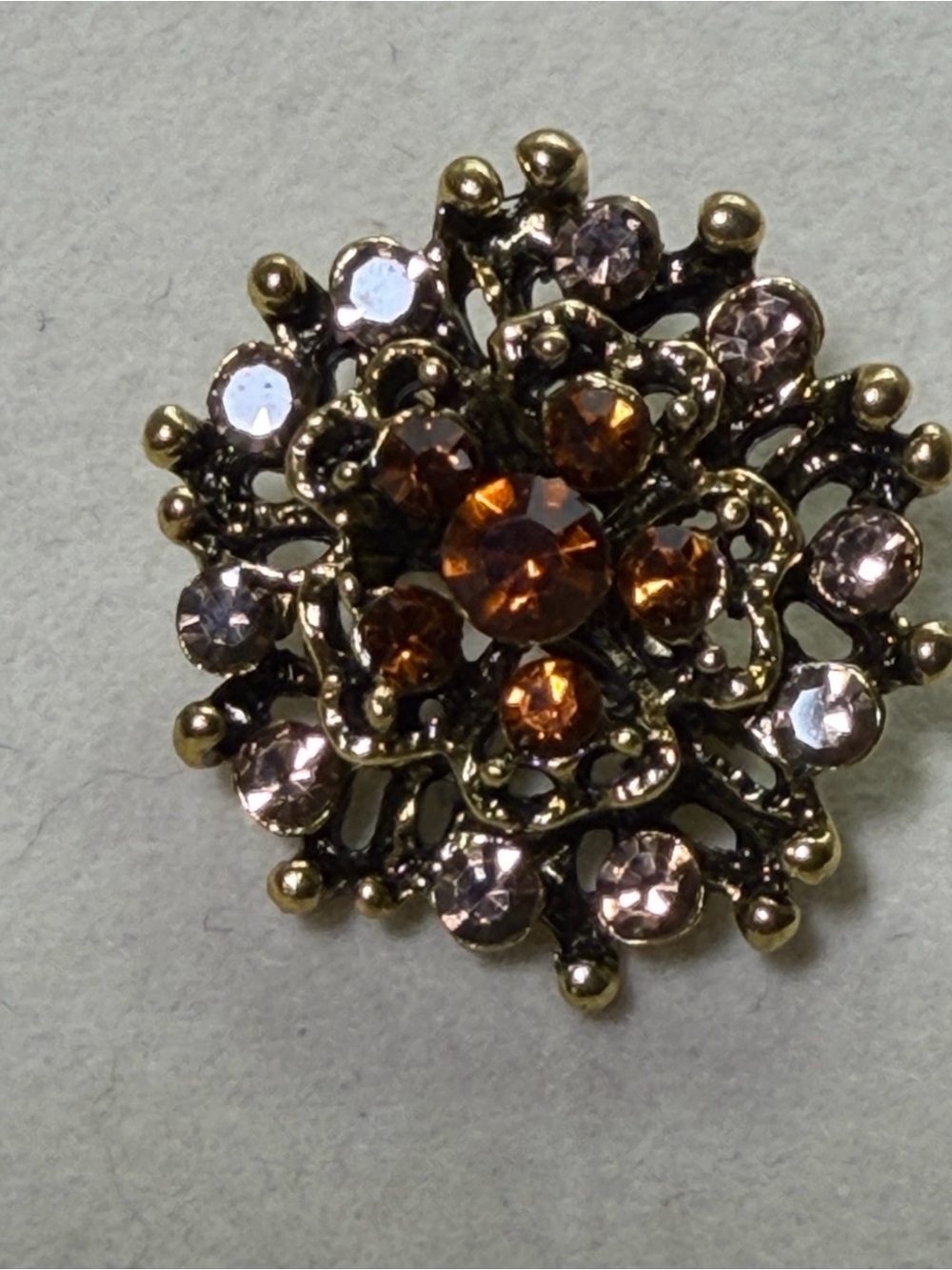 Vintage Floral Crystal Brooch in Amber and Light Pink
